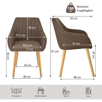 Esszimmerstühle Set 2 beige Holzbeine mit Armlehne