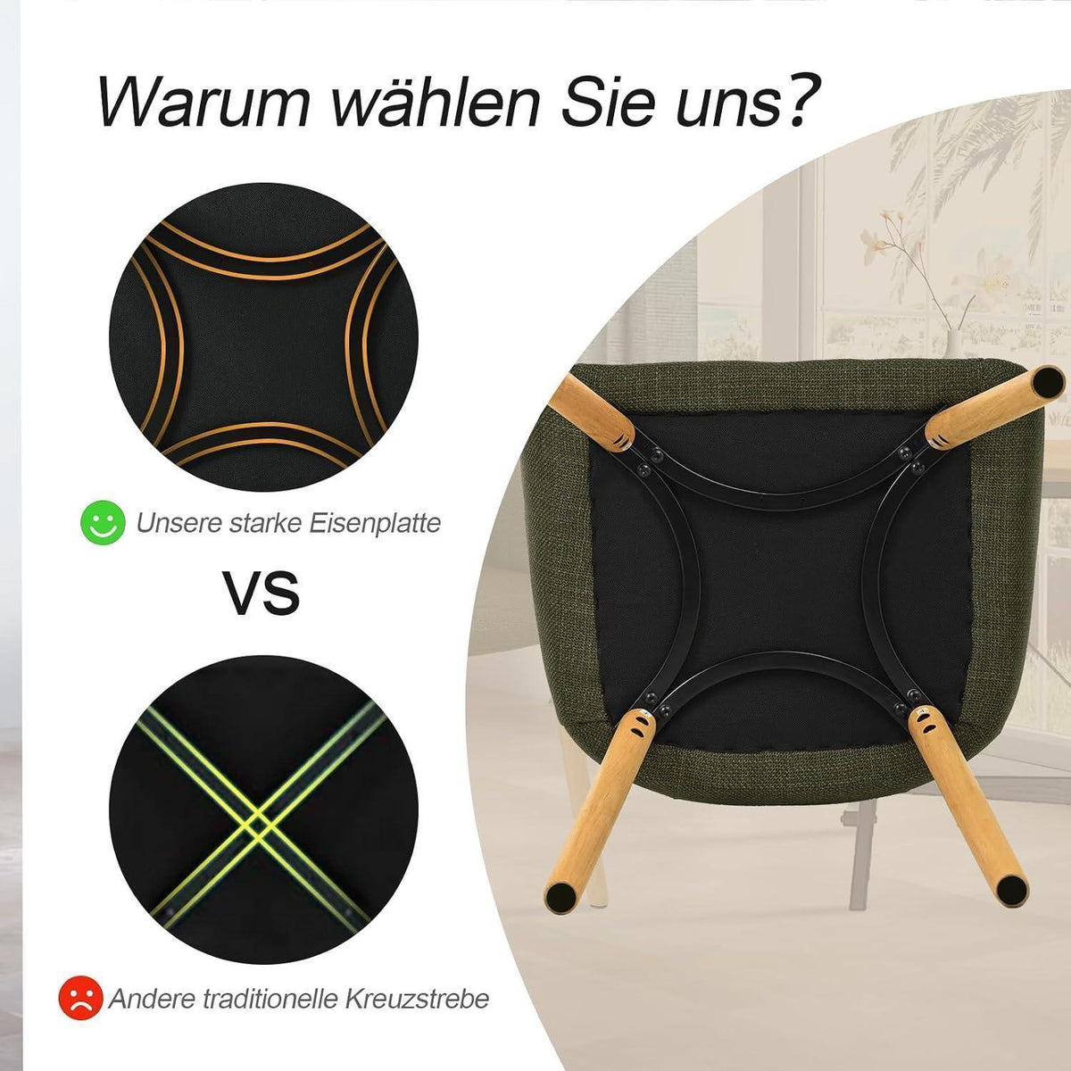 Esszimmerstühle Set 6 beige Holzbeine mit Armlehne & Samtgrün
