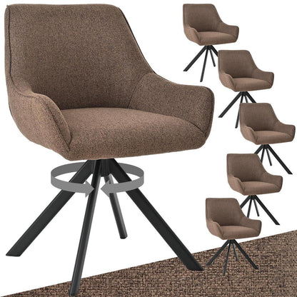Drehbarer Esszimmerstuhl Set 6er – Polsterstuhl mit Armlehne Braun