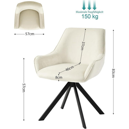 Drehbarer Esszimmerstuhl Set 6er – Samt, Cremeweiß, Modern