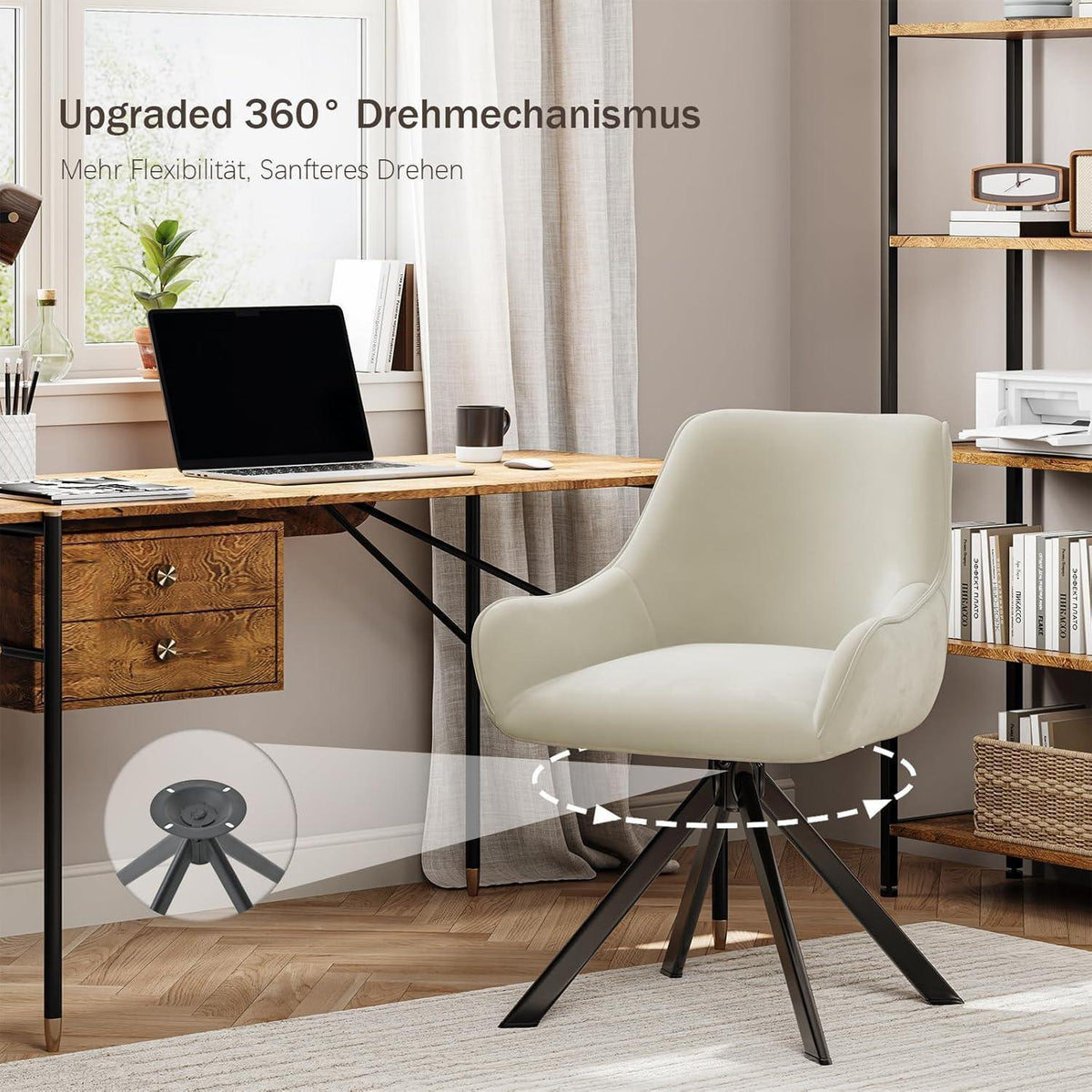 Drehbarer Esszimmerstuhl Set 6er – Samt, Cremeweiß, Modern