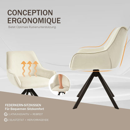 Drehbarer Esszimmerstuhl Set 6er – Samt, Cremeweiß, Modern