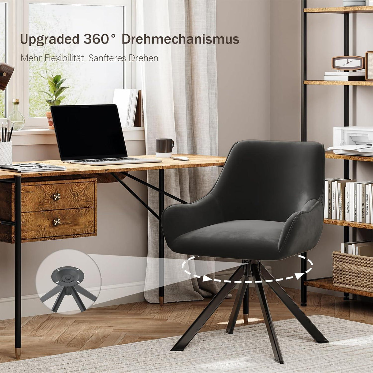 Drehbarer Esszimmerstuhl Set 4er – Samt, Schwarz, Modern