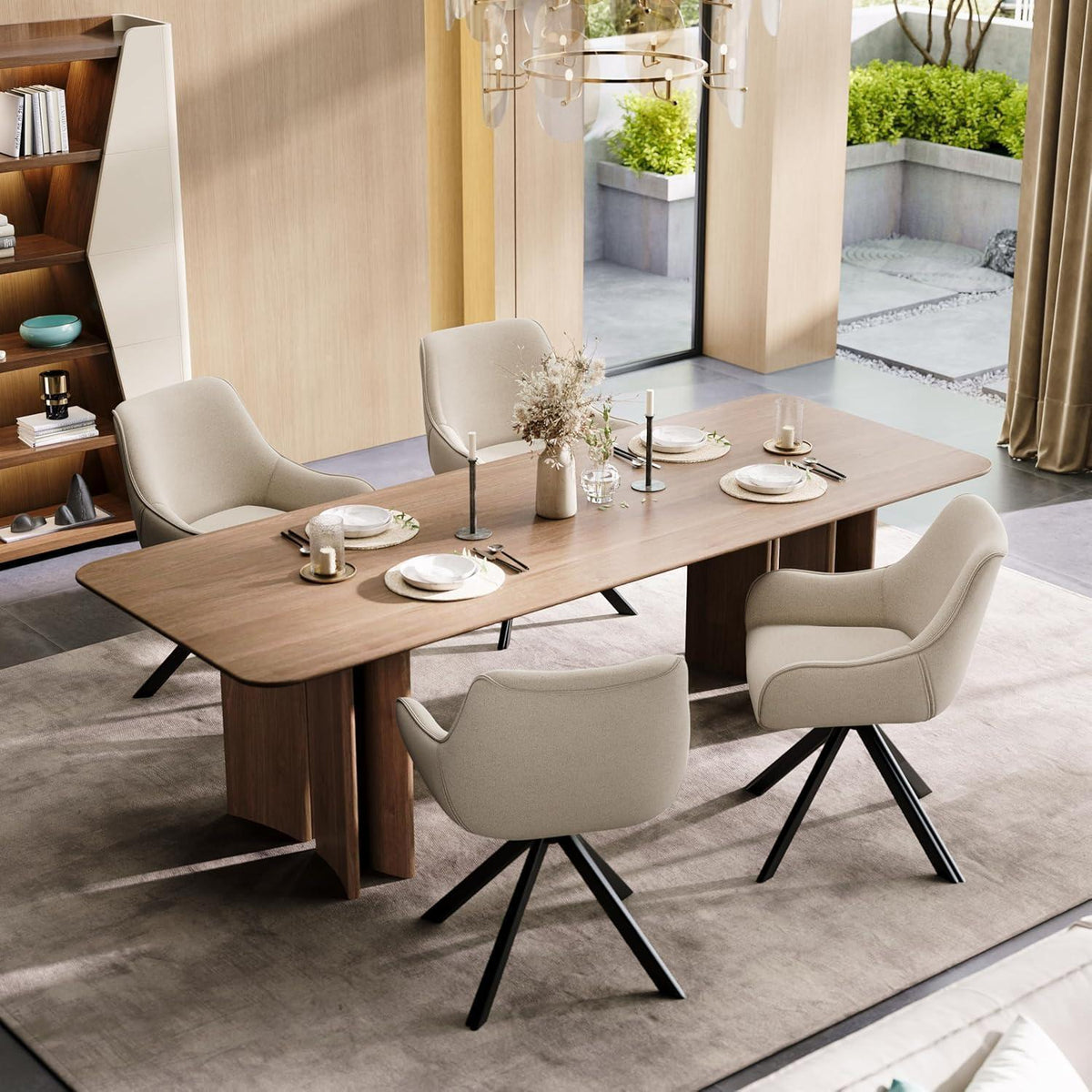 Drehbarer Esszimmerstuhl Set 4er – Beige, Modern & Komfortabel