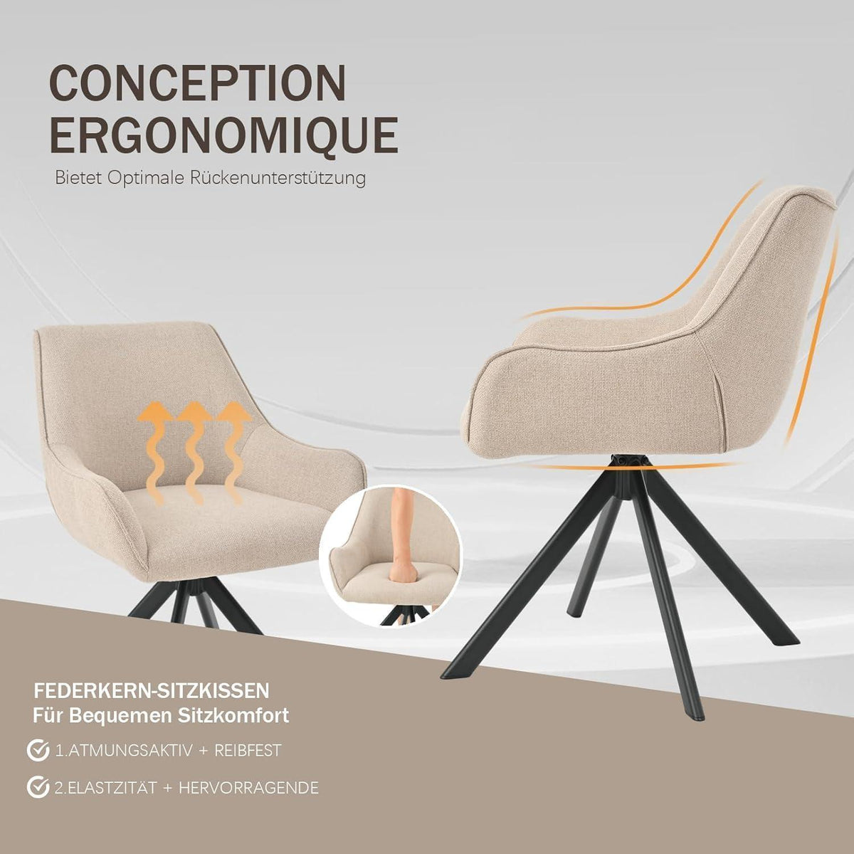 Drehbarer Esszimmerstuhl Set 4er – Beige, Modern & Komfortabel