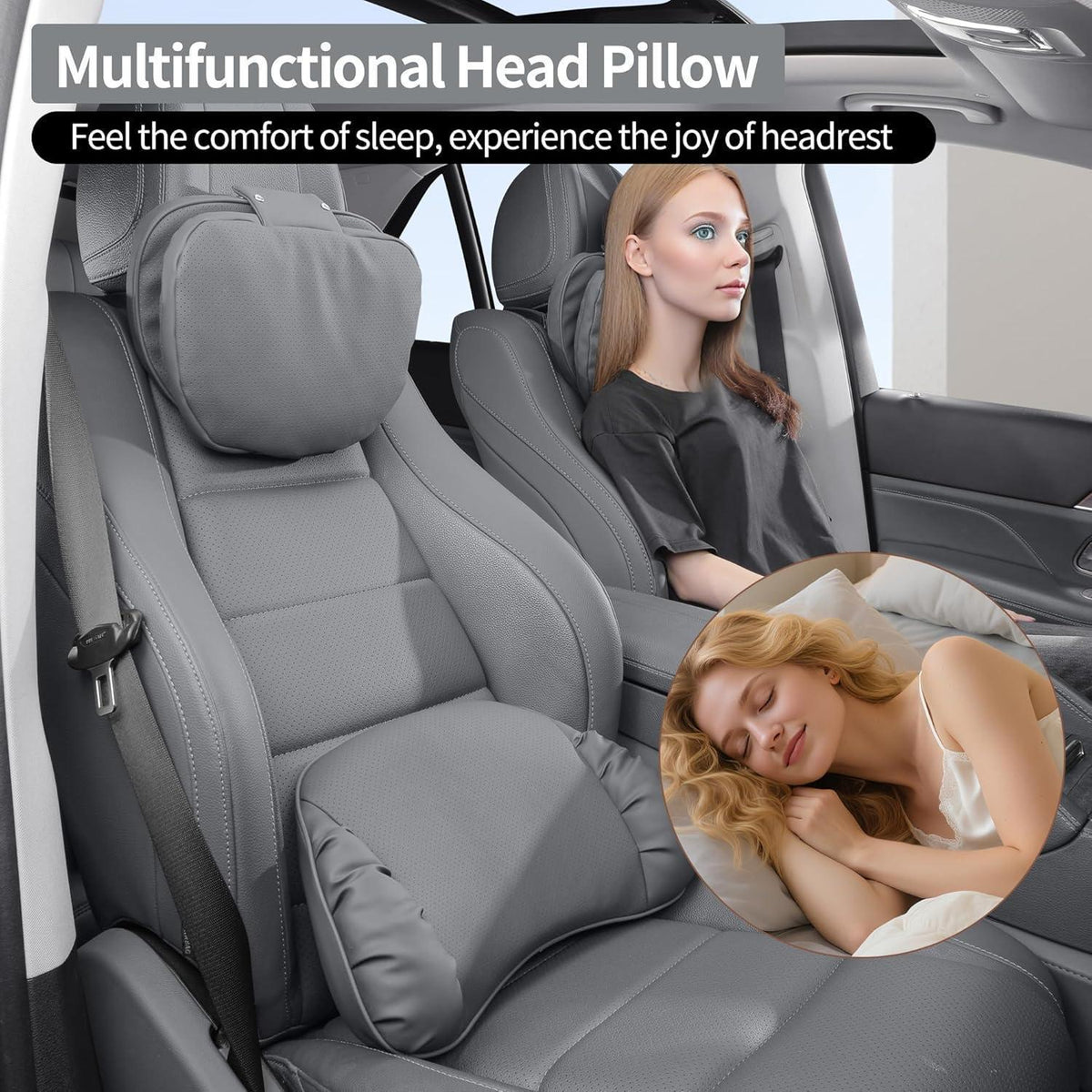 Auto Nackenkissen 2er-Set Grau – Komfort Kopfstütze