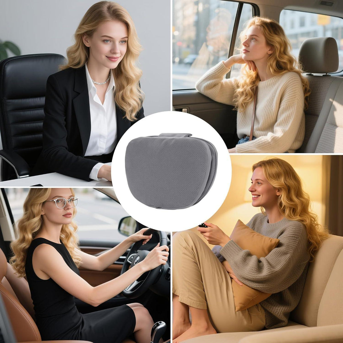 Auto Nackenkissen 2er-Set Grau – Komfort Kopfstütze