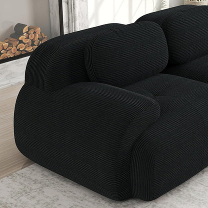 L-förmiges Sofa Cord Schwarz (4-Sitzer + Hocker) für Wohnzimmer