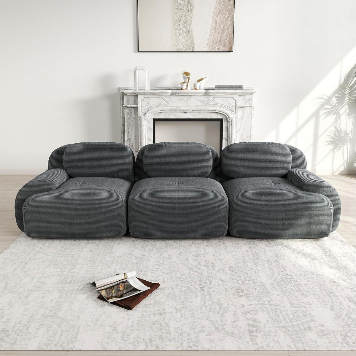 3-Sitzer Cord Sofa Grau – Modernes Wohnzimmer Sofa