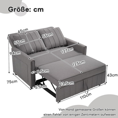 Klappsofa mit Schlaffunktion – Grau, 127x75x94cm