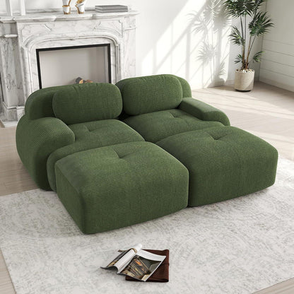 2-4 Sitzer Cord Sofa Grün – Modulares Wohnzimmer Sofa mit Hockern