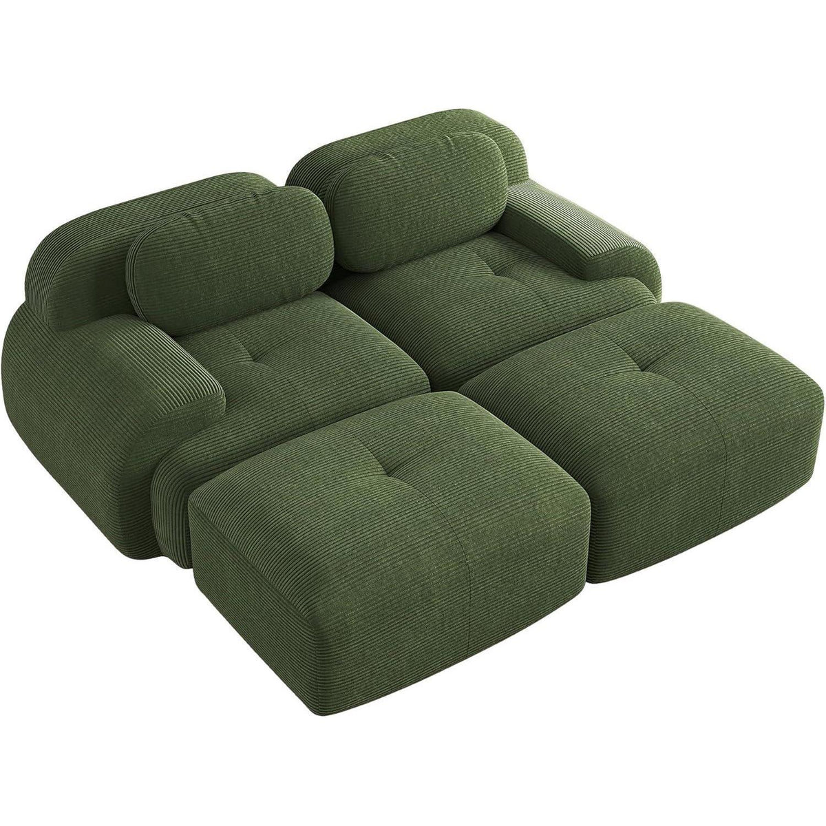 2-4 Sitzer Cord Sofa Grün – Modulares Wohnzimmer Sofa mit Hockern
