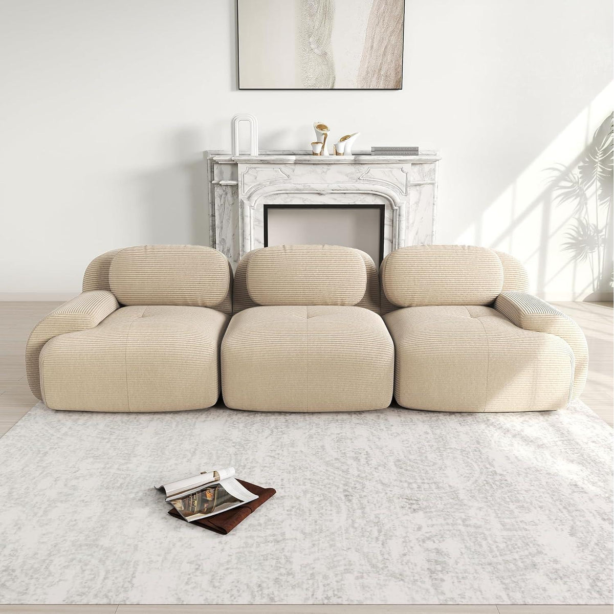 3-Sitzer Cord Sofa Beige – Wohnzimmer Couch mit Komfort