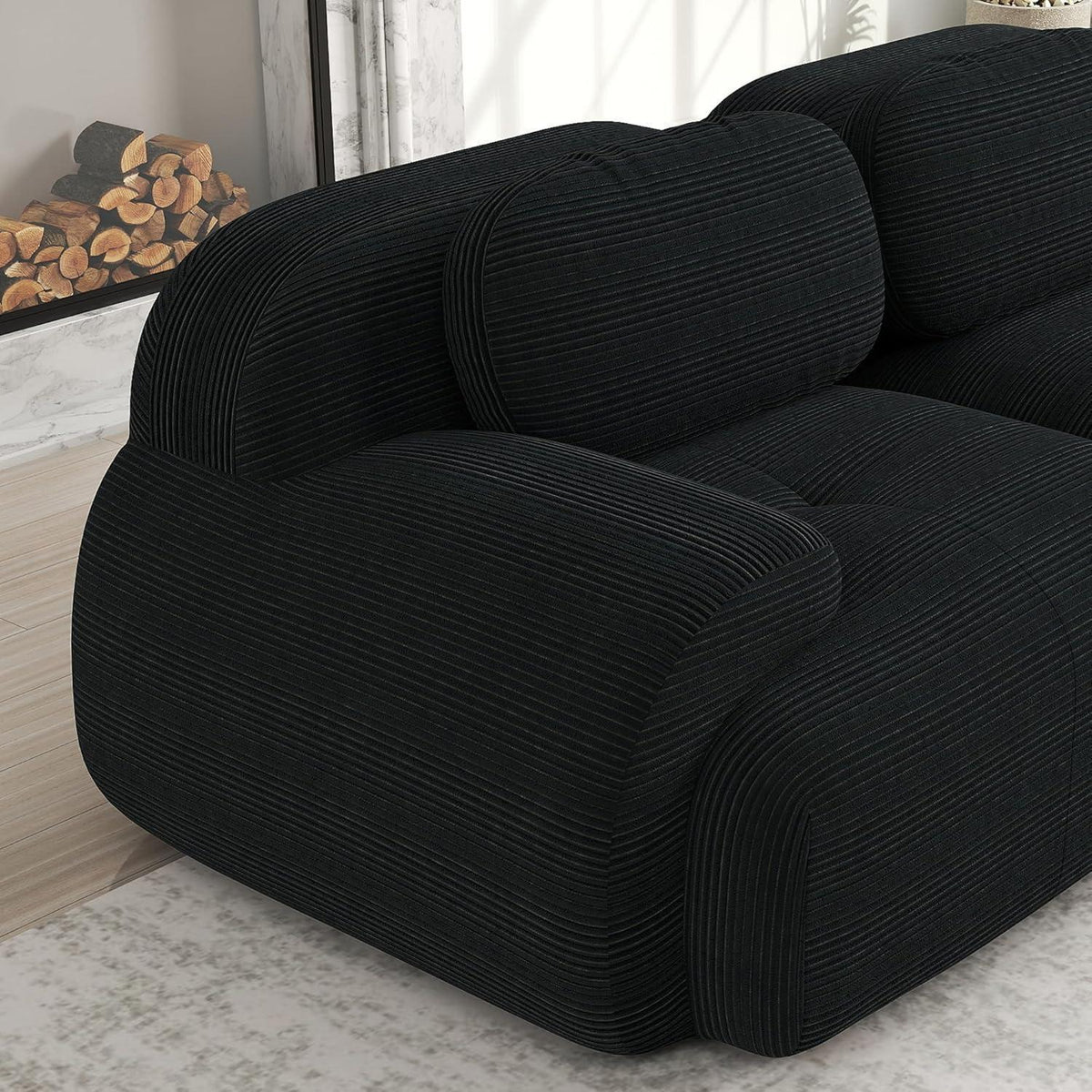 U-förmiges Sofa Cord Stoff Schwarz (3-Sitzer + 2 Hocker)
