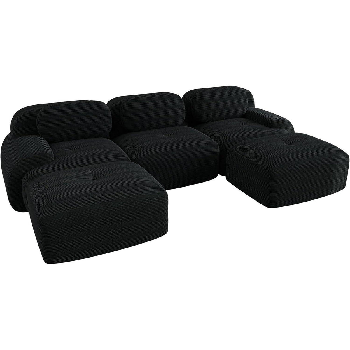 U-förmiges Sofa Cord Stoff Schwarz (3-Sitzer + 2 Hocker)