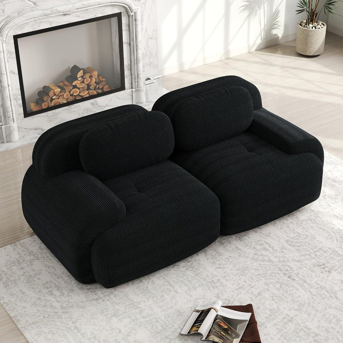 2-Sitzer Sofa Schwarz – Cord Stoff für Wohnzimmer & Büro