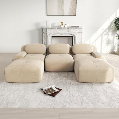 U-förmiges Cord Sofa Beige (3-Sitzer + 2 Hocker)