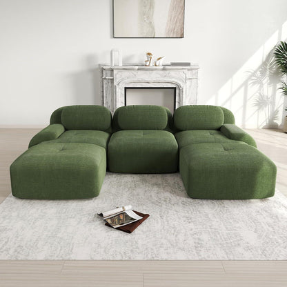 Grünes U-förmiges Sofa mit Cordstoff (3-Sitzer + 2 Hocker)