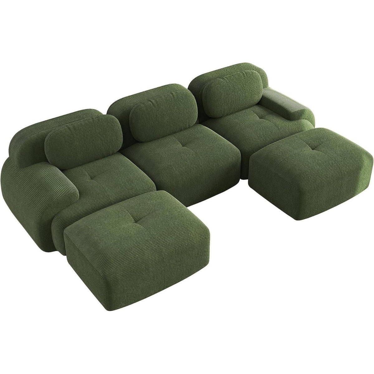 Grünes U-förmiges Sofa mit Cordstoff (3-Sitzer + 2 Hocker)