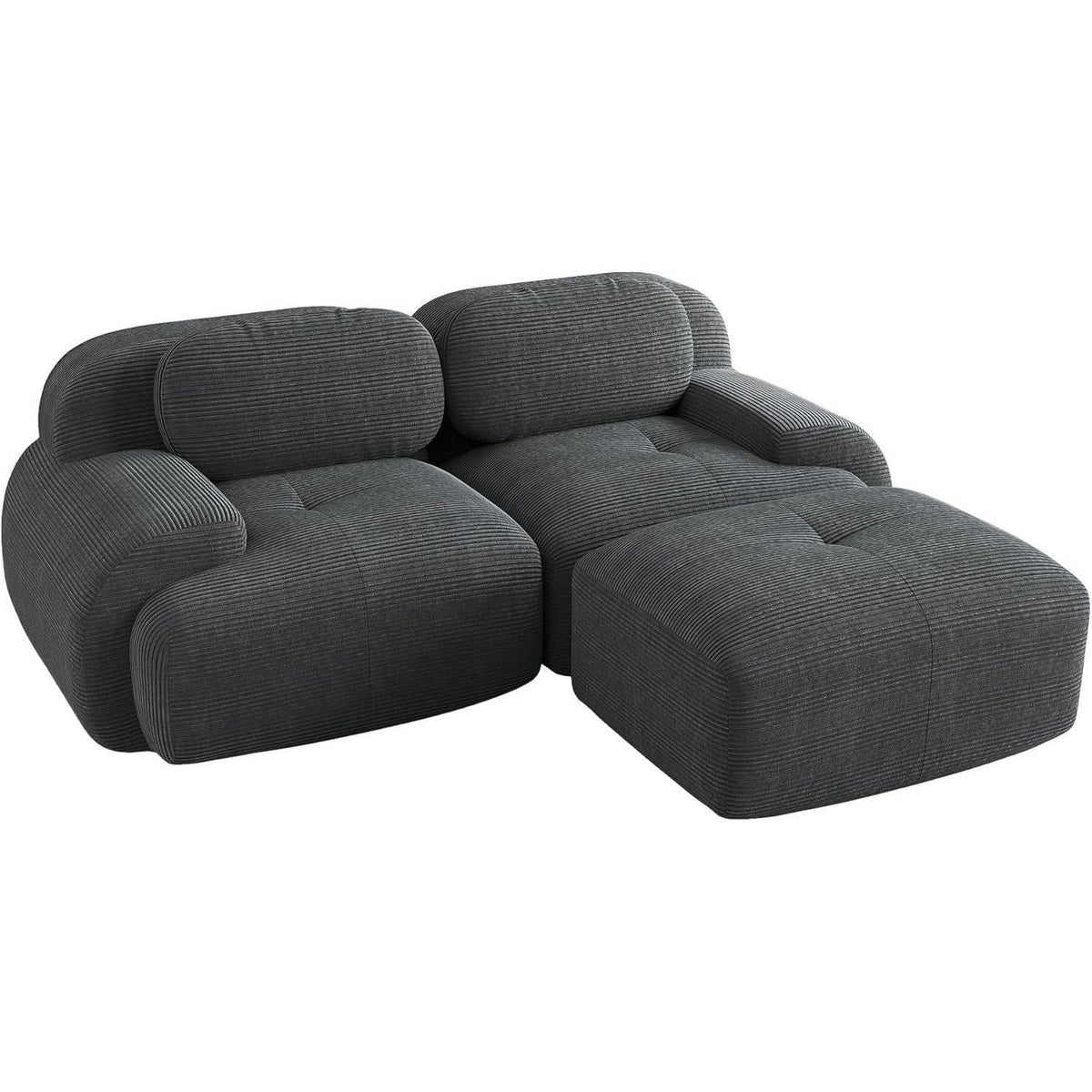 Modulares Cord Sofa 2-3 Sitzer Grau – Wohnzimmer Couch mit Hocker
