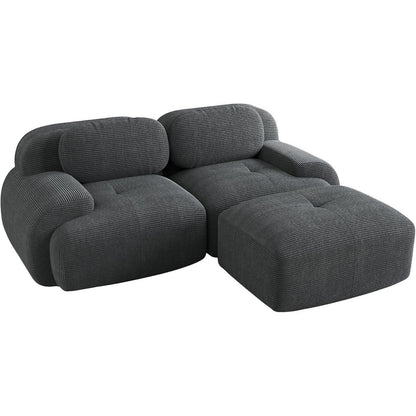 Modulares Cord Sofa 2-3 Sitzer Grau – Wohnzimmer Couch mit Hocker