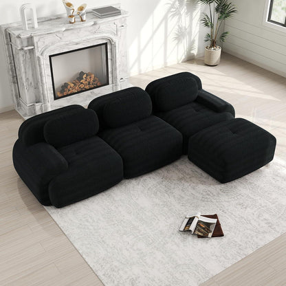 L-Form Sofa Schwarz Cord Stoff – Modulares Couch Sofa für Wohnzimmer