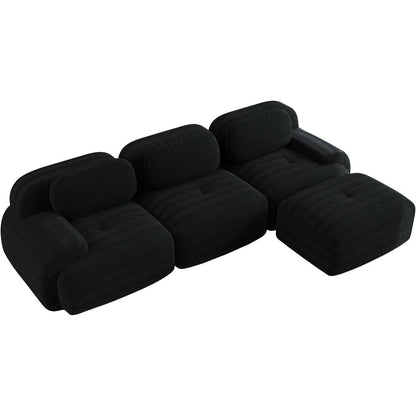L-Form Sofa Schwarz Cord Stoff – Modulares Couch Sofa für Wohnzimmer
