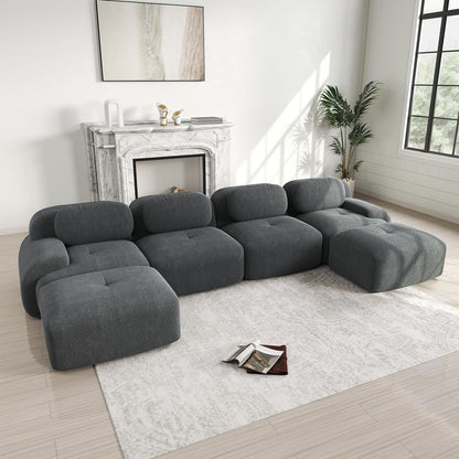 Graues U-förmiges Sofa mit Cordstoff (4-Sitzer + 2 Hocker)