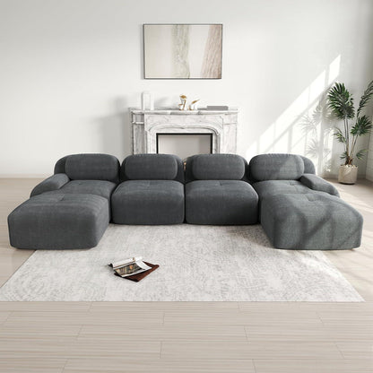 Graues U-förmiges Sofa mit Cordstoff (4-Sitzer + 2 Hocker)