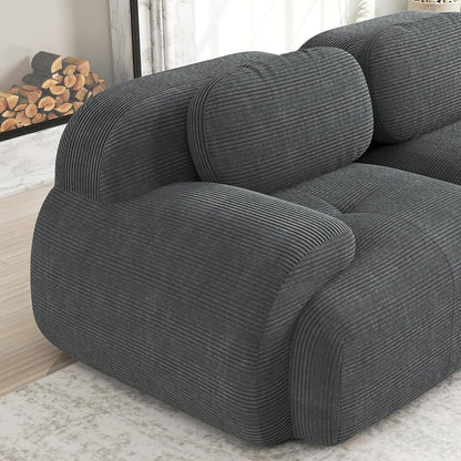 Graues U-förmiges Sofa mit Cordstoff (4-Sitzer + 2 Hocker)