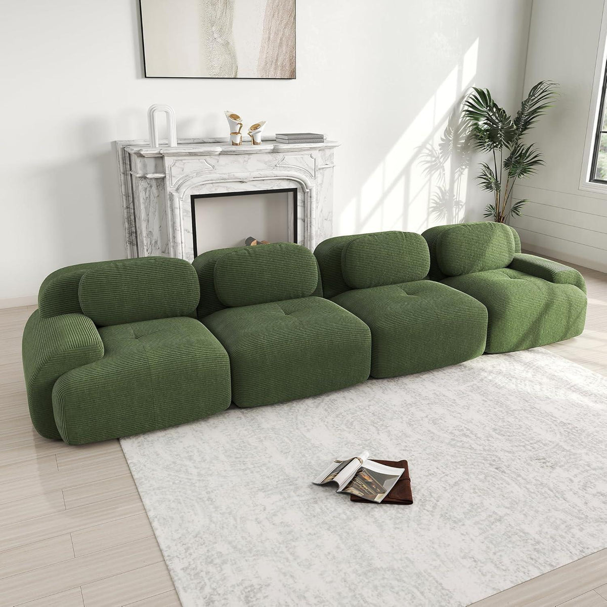 4-Sitzer Cord Sofa Grün – Modernes Wohnzimmer Sofa