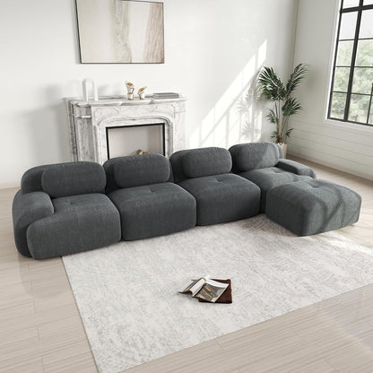 L-förmiges Sofa mit Cordstoff – Grau, 4-Sitzer + Hocker