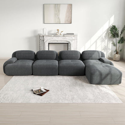 L-förmiges Sofa mit Cordstoff – Grau, 4-Sitzer + Hocker