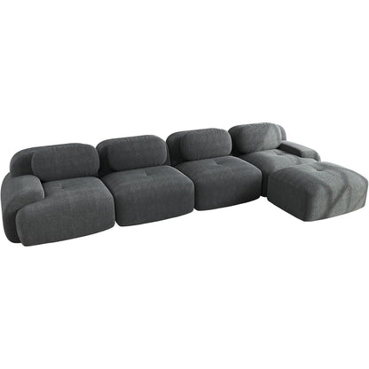 L-förmiges Sofa mit Cordstoff – Grau, 4-Sitzer + Hocker
