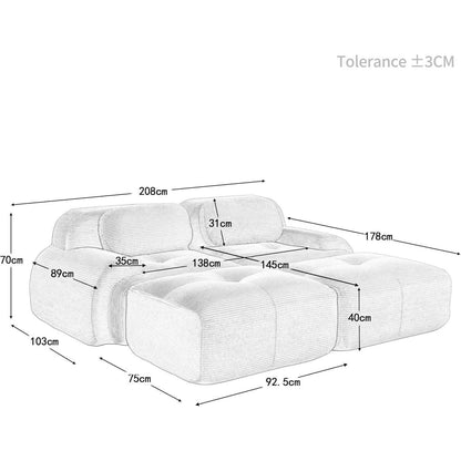 2-4 Sitzer Cord Sofa Grau – Modulares Wohnzimmer Sofa mit Hockern