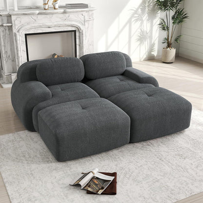2-4 Sitzer Cord Sofa Grau – Modulares Wohnzimmer Sofa mit Hockern
