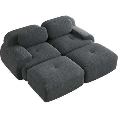 2-4 Sitzer Cord Sofa Grau – Modulares Wohnzimmer Sofa mit Hockern
