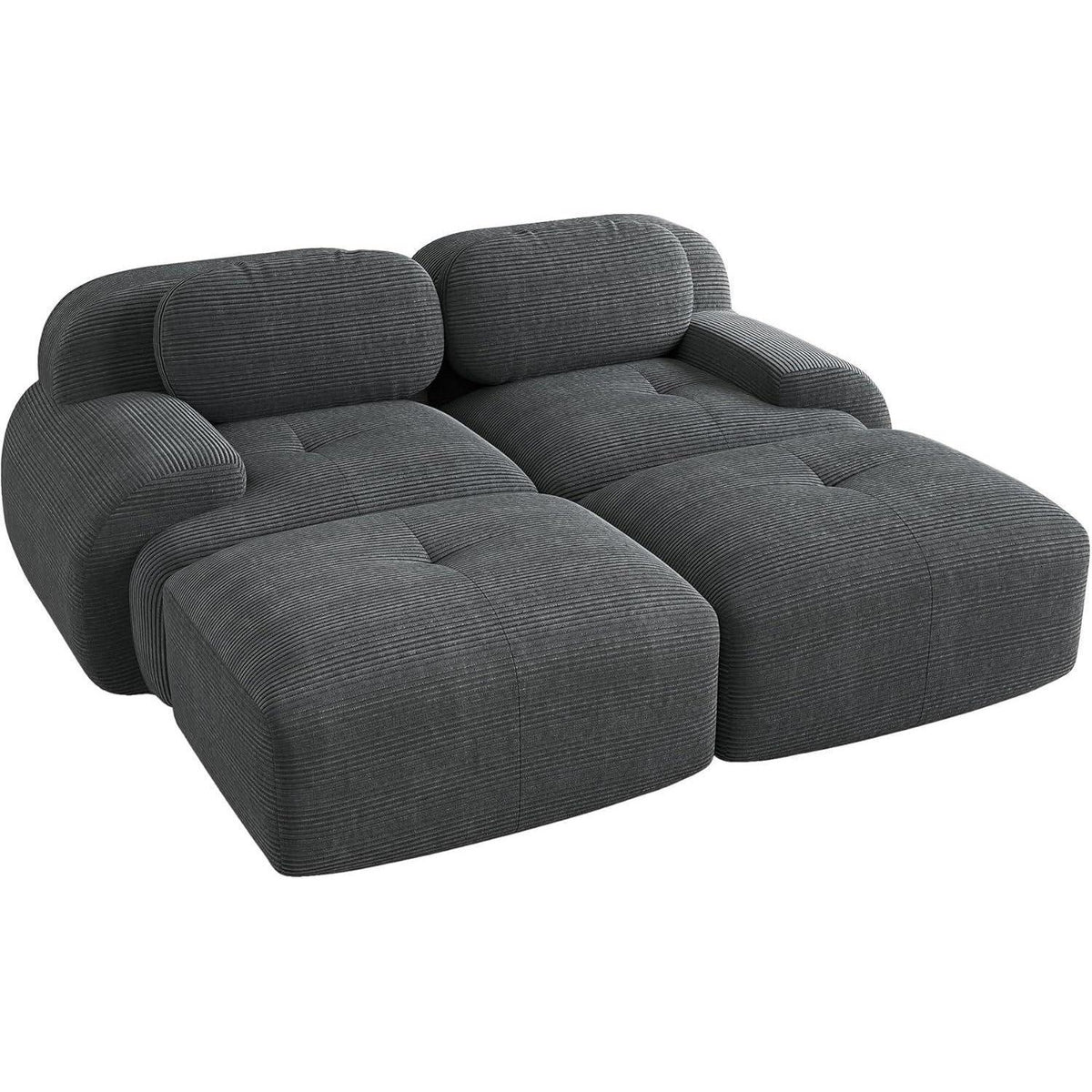 2-4 Sitzer Cord Sofa Grau – Modulares Wohnzimmer Sofa mit Hockern