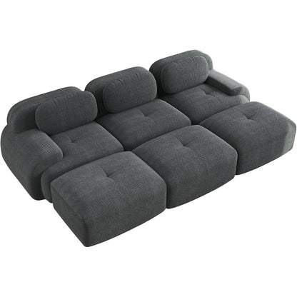 Modulares Sofa 3-6 Sitze Grau mit Hockern – Cord Stoff für Wohnzimmer