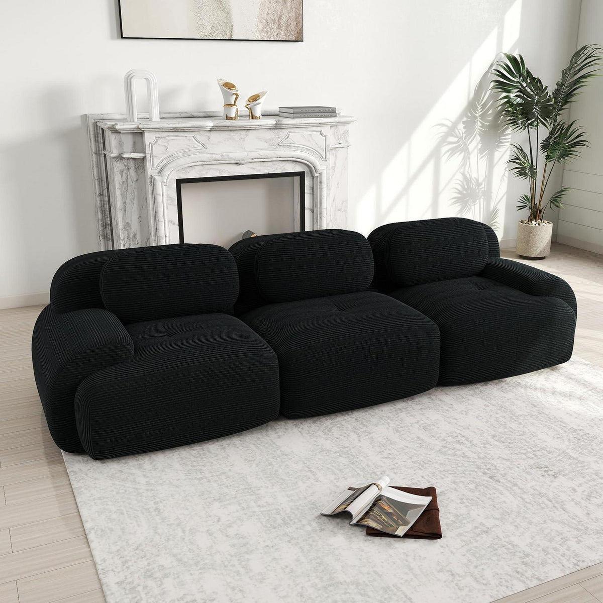 3-Sitzer Cord Sofa Schwarz – Modernes Wohnzimmer Sofa