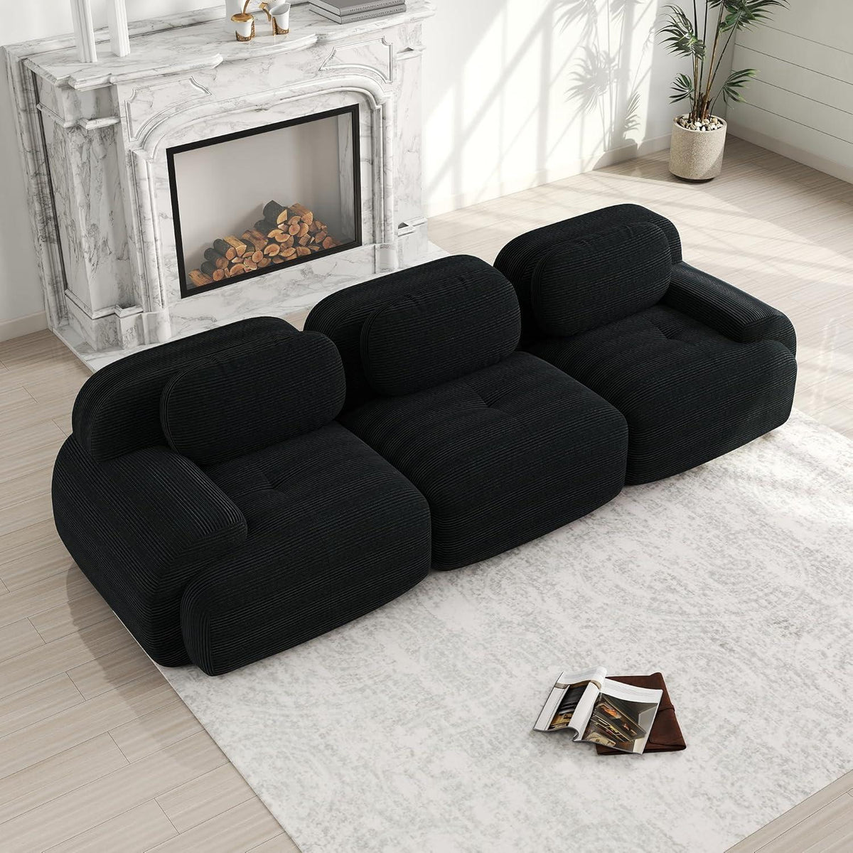 3-Sitzer Cord Sofa Schwarz – Modernes Wohnzimmer Sofa