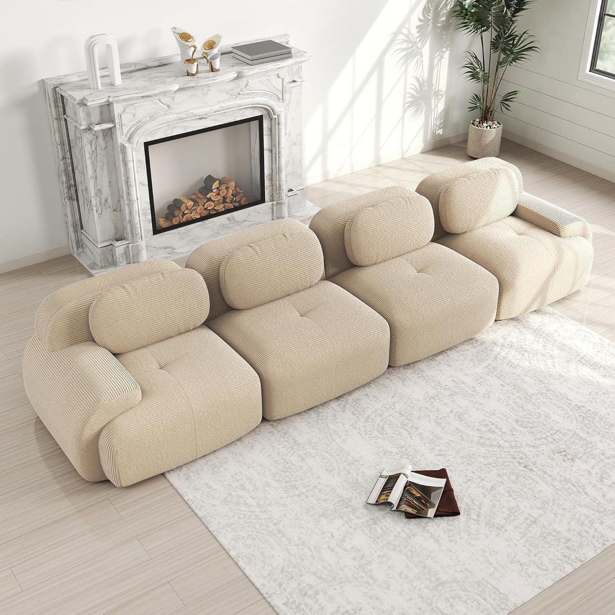 4-Sitzer Cord Sofa Beige – Modernes Wohnzimmer Sofa