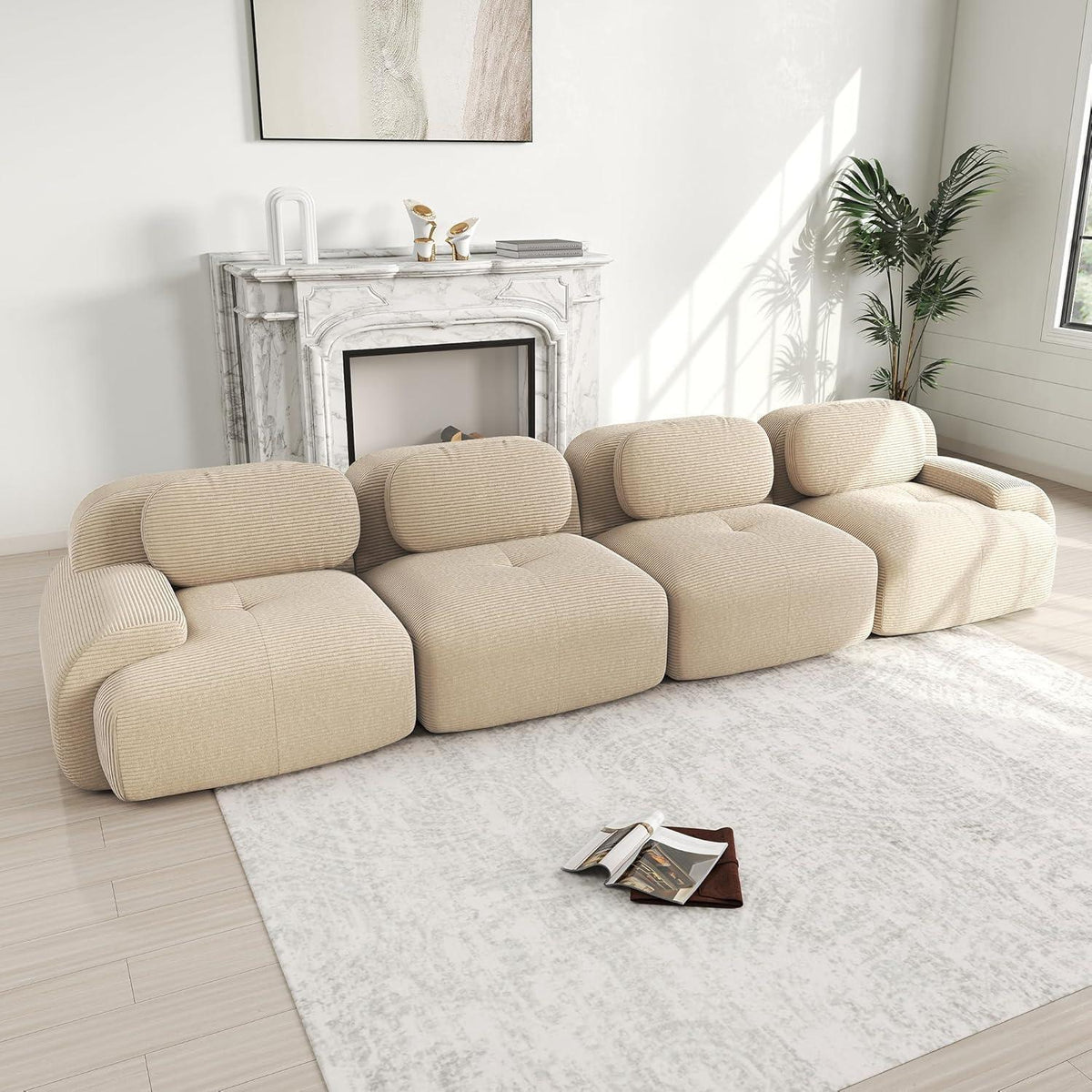 4-Sitzer Cord Sofa Beige – Modernes Wohnzimmer Sofa