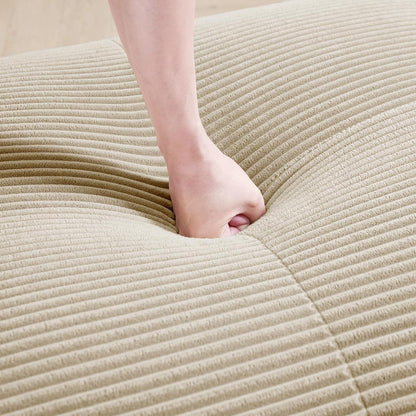 L-förmiges Cord Sofa (4-Sitzer + Hocker) Beige – Modulares Wohnzimmer Sofa