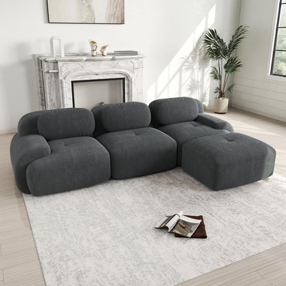Modulares L-Form Sofa Grau mit Hocker – Cord Stoff für Wohnzimmer