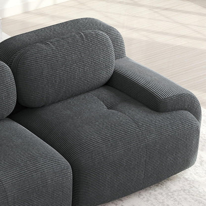 Modulares L-Form Sofa Grau mit Hocker – Cord Stoff für Wohnzimmer