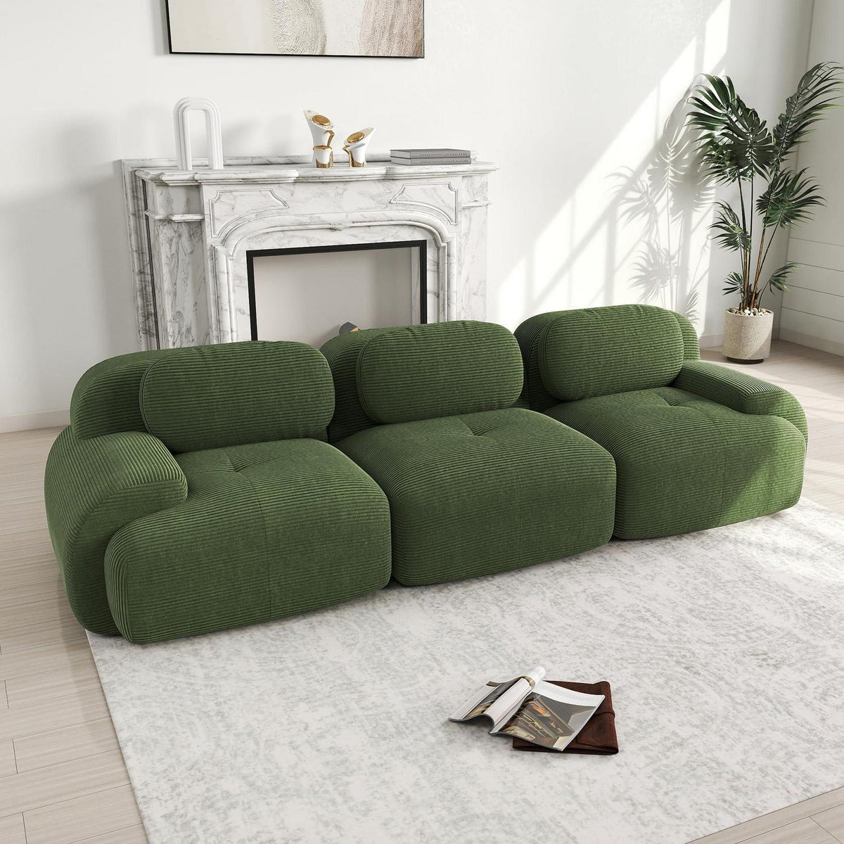 3-Sitzer Cord Sofa Grün – Modernes Wohnzimmer Sofa