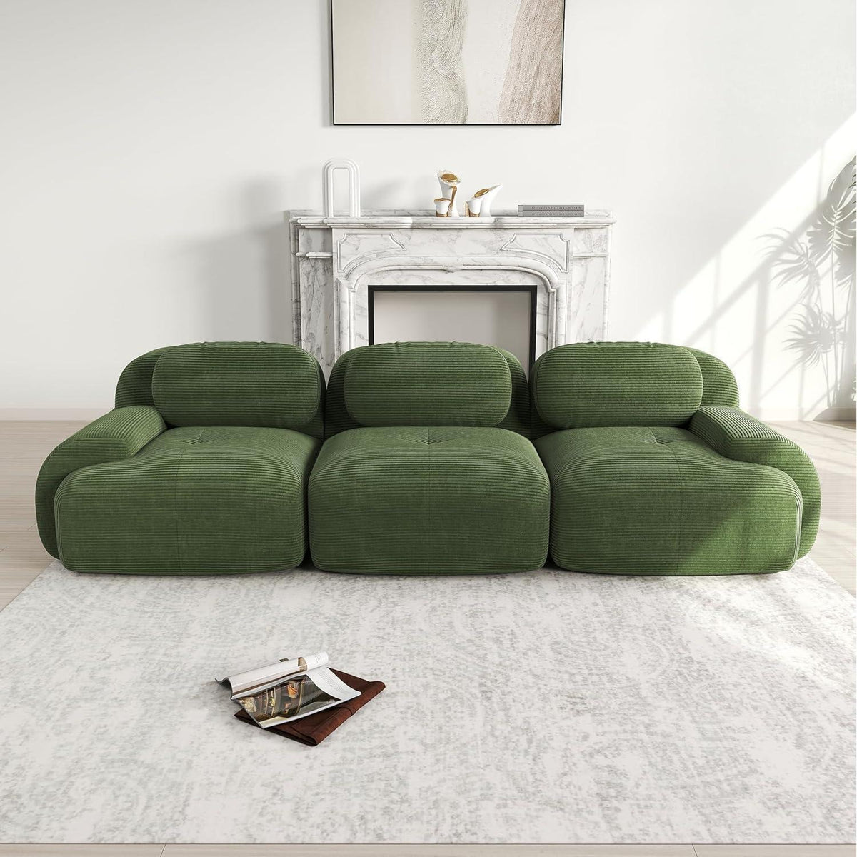 3-Sitzer Cord Sofa Grün – Modernes Wohnzimmer Sofa