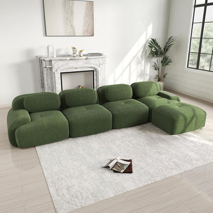 L-förmiges Sofa mit Cordstoff – Grün, 4-Sitzer + Hocker