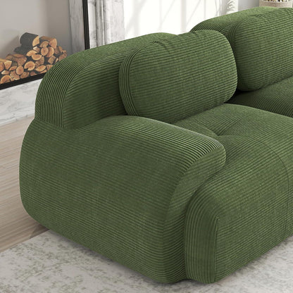 L-förmiges Sofa mit Cordstoff – Grün, 4-Sitzer + Hocker